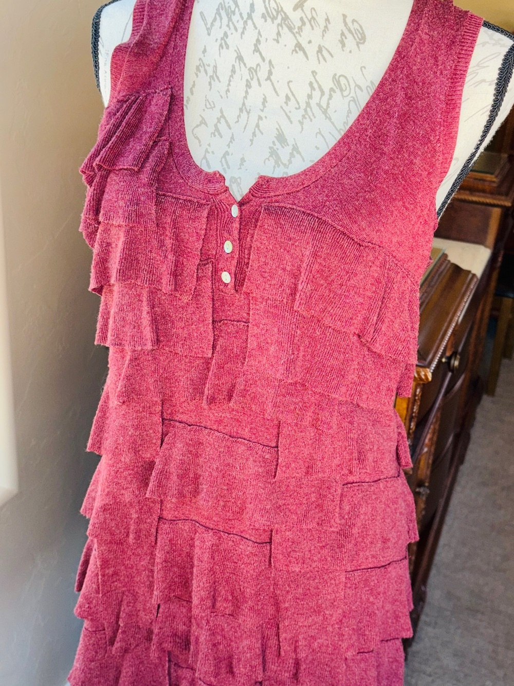 Free People Deep Rich Raspberry Red Ruffle Mini Dress - Picture 3 of 5